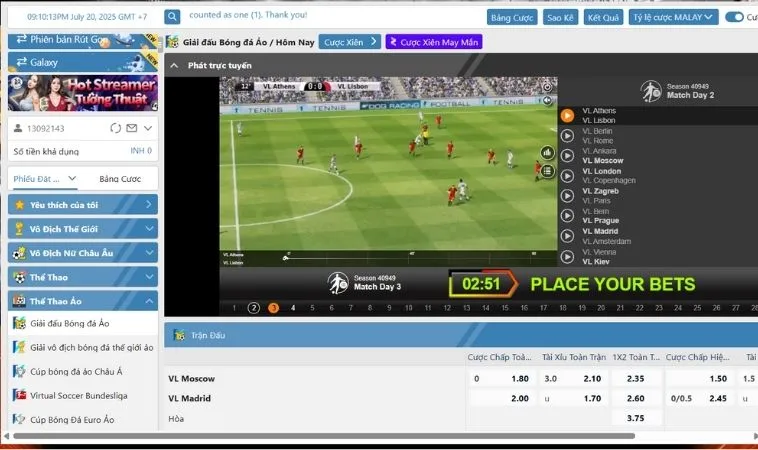 Chinh Phục Thế Giới Thể Thao Ảo 8Day Rinh Thưởng Bất Tận 2 Giao diện cá cược Thể Thao Ảo 8Day