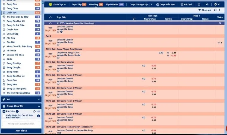 Bí Quyết Cá Cược Quần Vợt 8Day Nắm Bắt Mọi Kèo Đấu Đỉnh Cao 2 Giao diện cá cược kèo quần vợt 8Day